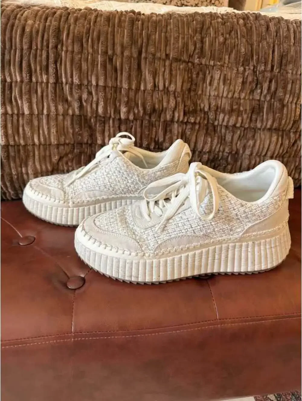 Universal Thread Persephone Tweed Platform Sneakers - White/Cream - Size 10